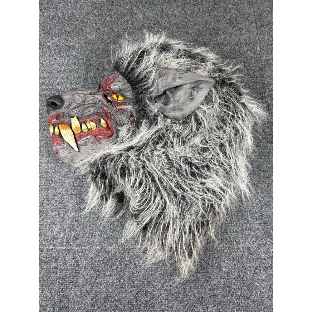 Werewolf Costume Mask‎ Adult Size Gray Fur Latex Wolfman Halloween Full Face